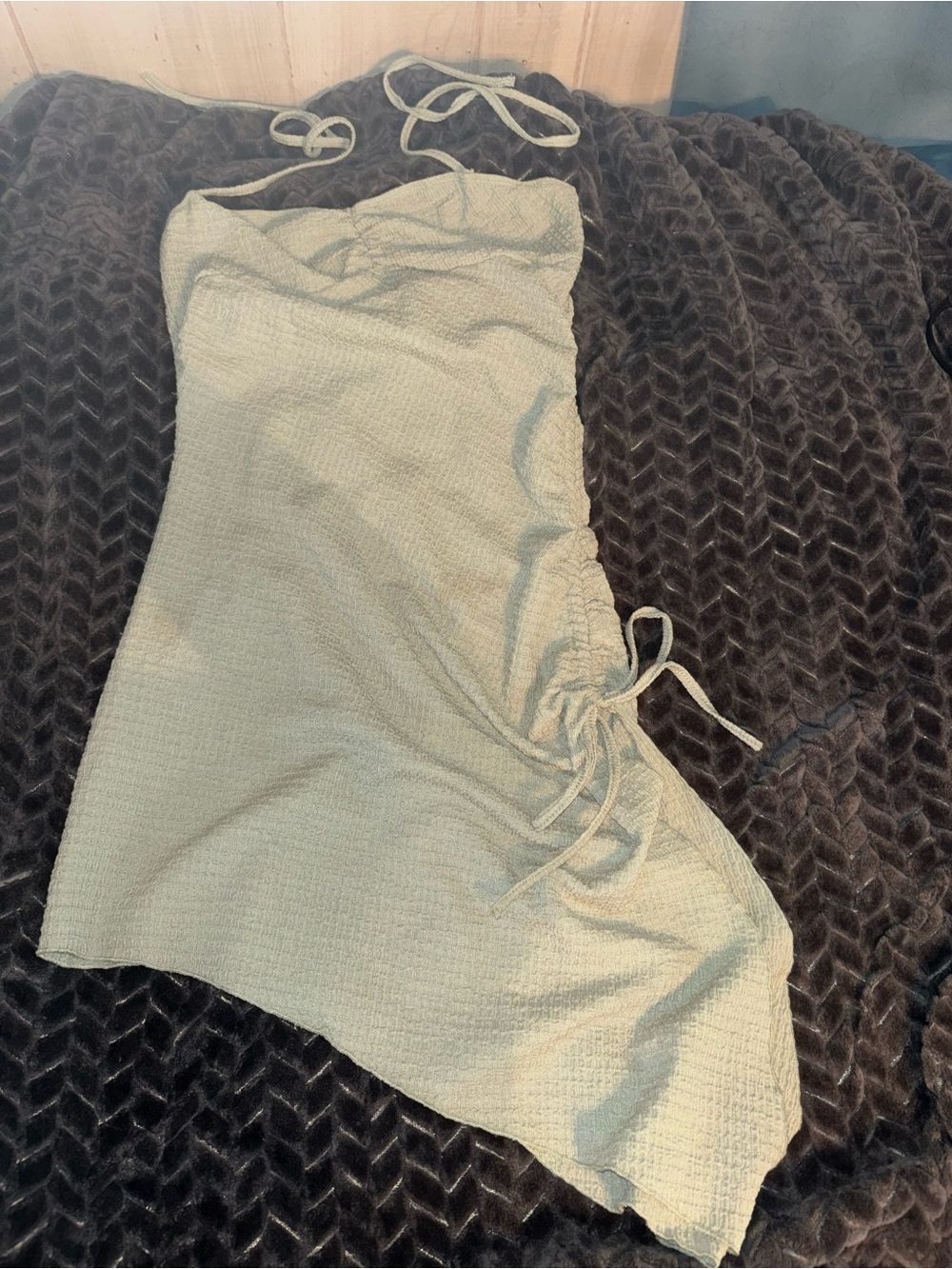 SHEIN Sage Green Asymmetrical One-Shoulder Drawstring Dress